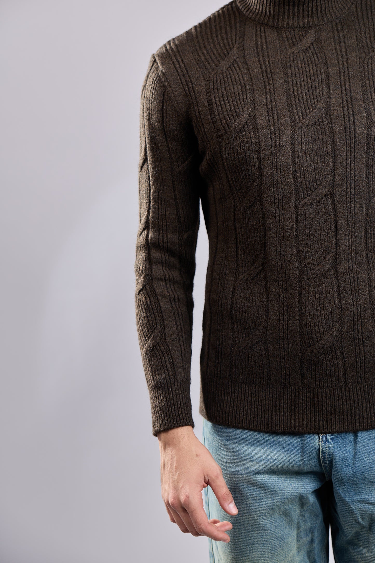 Cable Knit Mock Neck Sweater