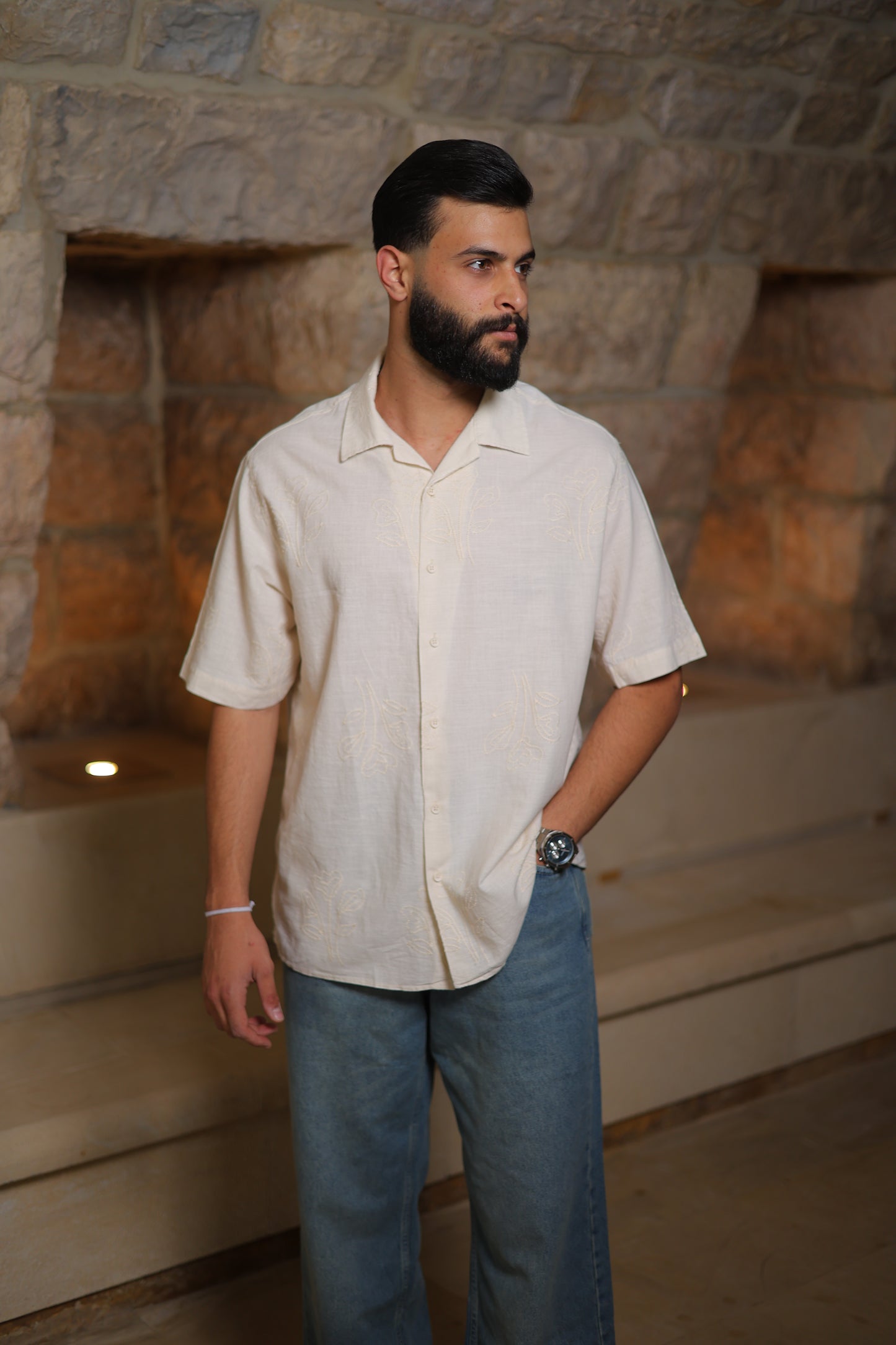 Relaxed Floral Textured Short Sleeve Shirt