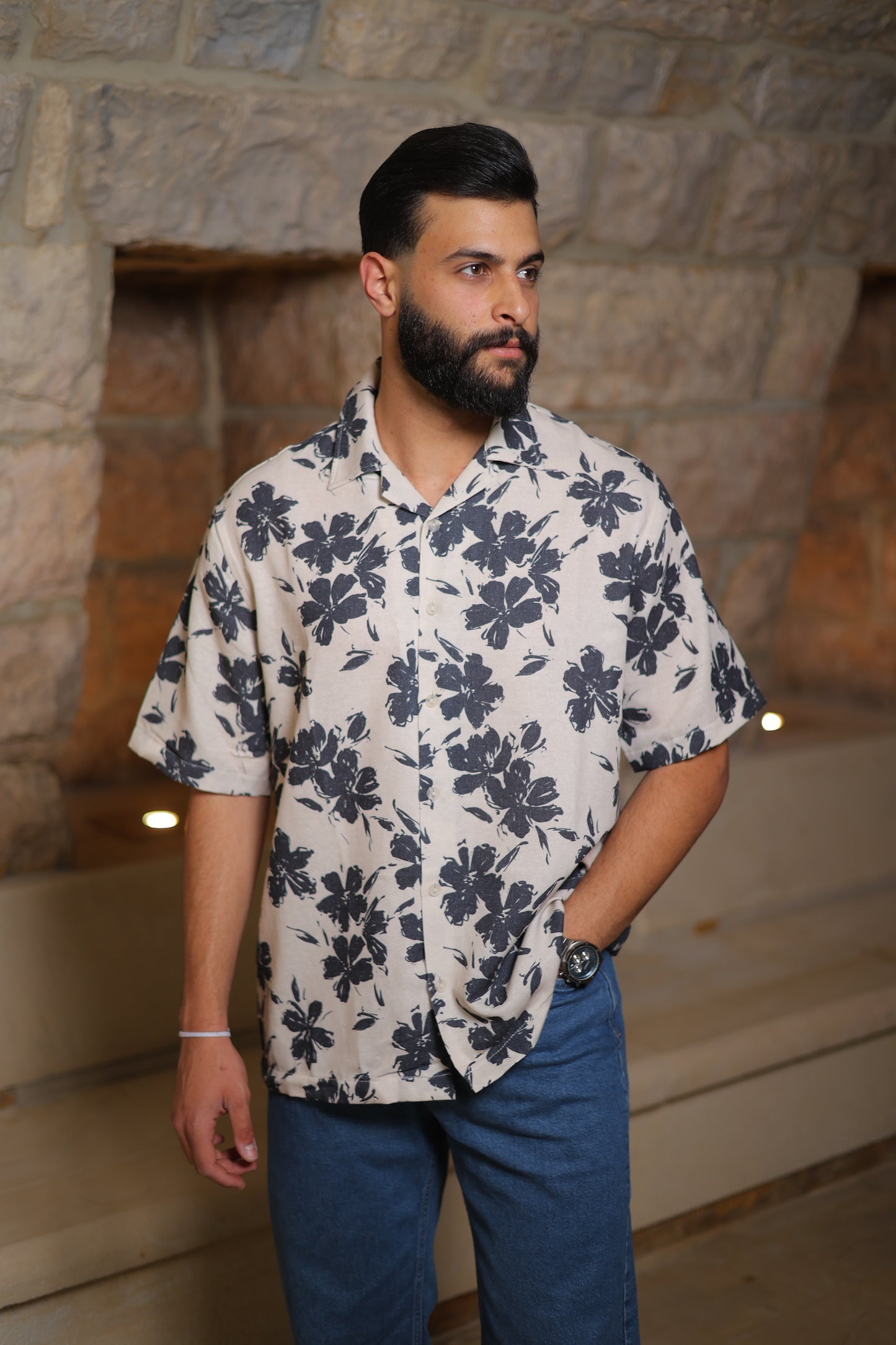 Relaxed Floral-Print Short Sleeve Shirt