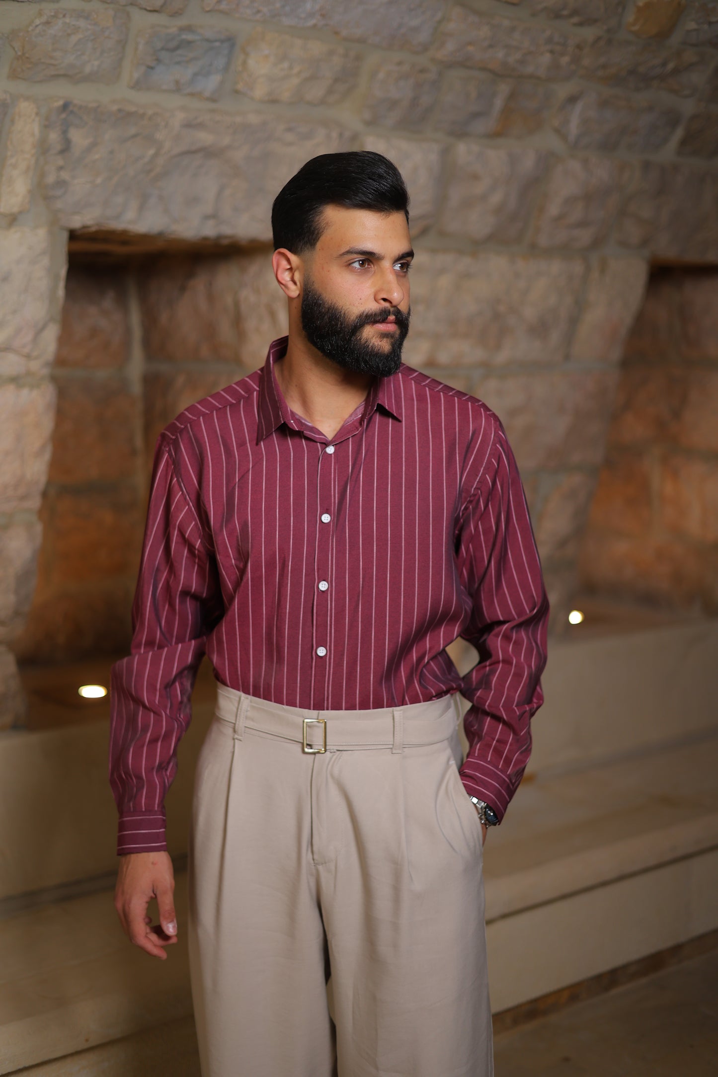 Vertical Stripe Cotton Shirt - Relaxed Fit