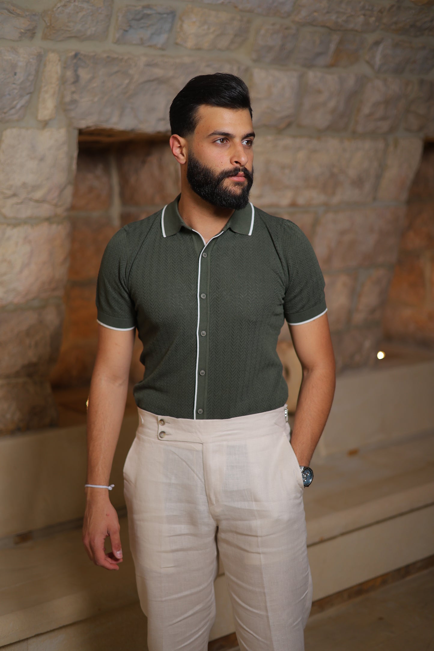 Contrast Trim Knit Polo - Slim Fit