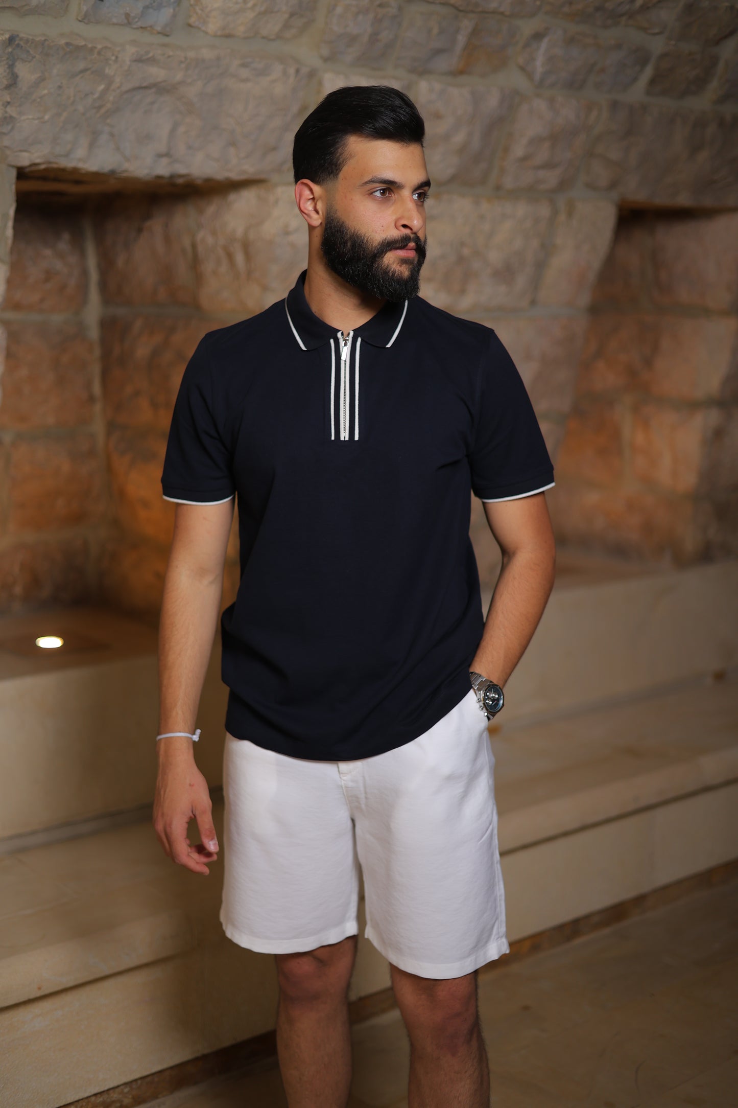 Contrast Trim Half-Zipped Polo Shirt