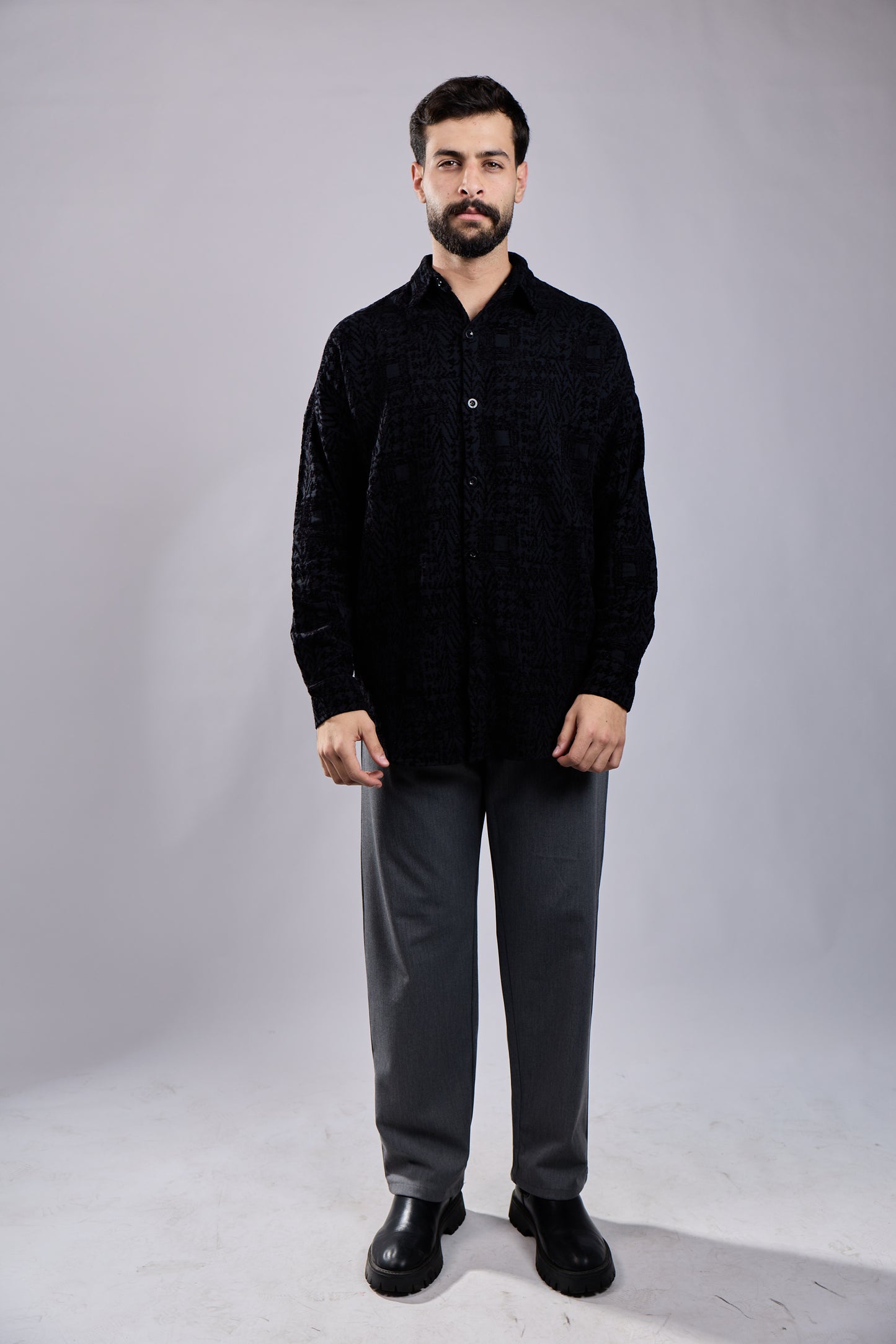 Jacquard Pattern Button-Down Shirt