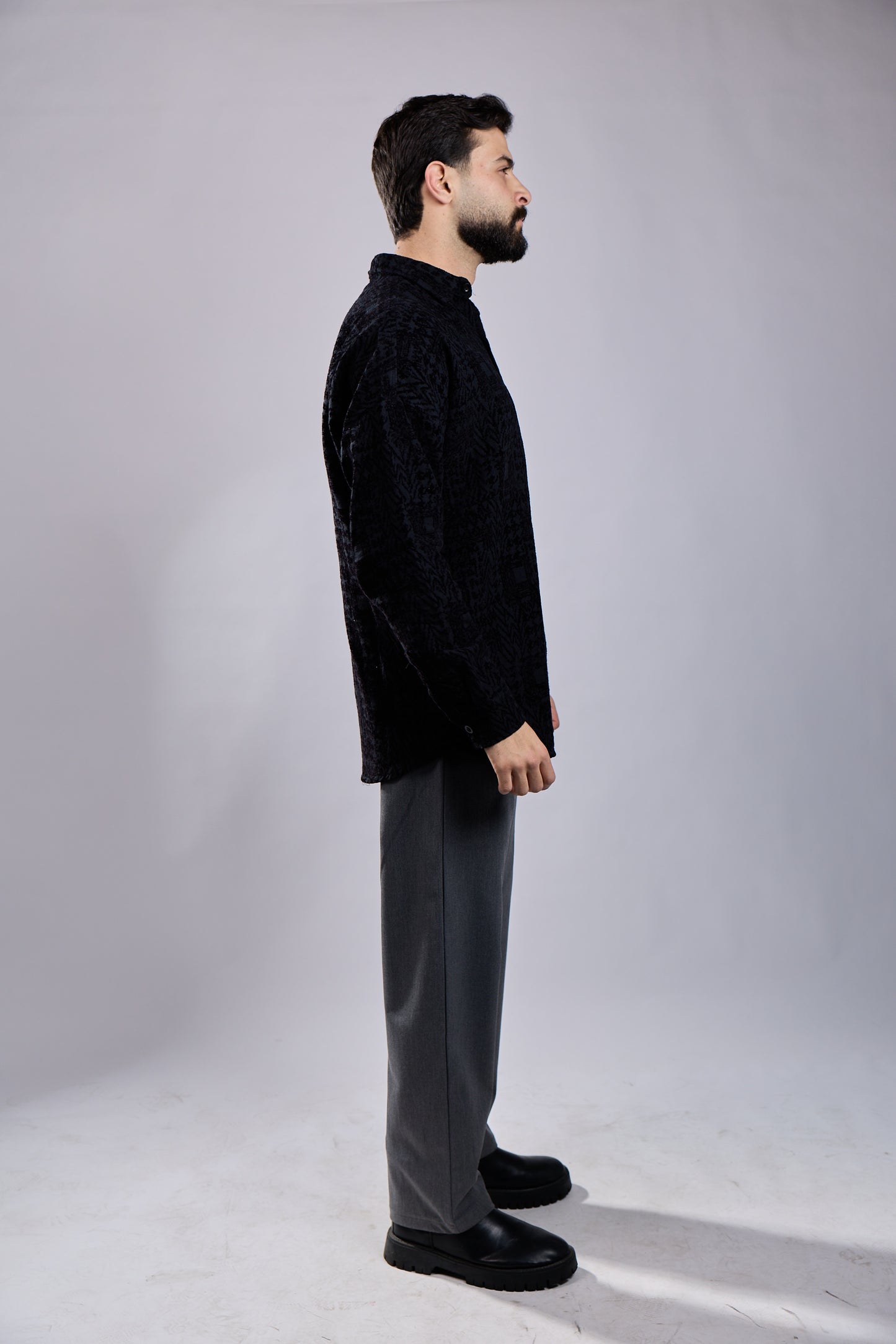 Jacquard Pattern Button-Down Shirt