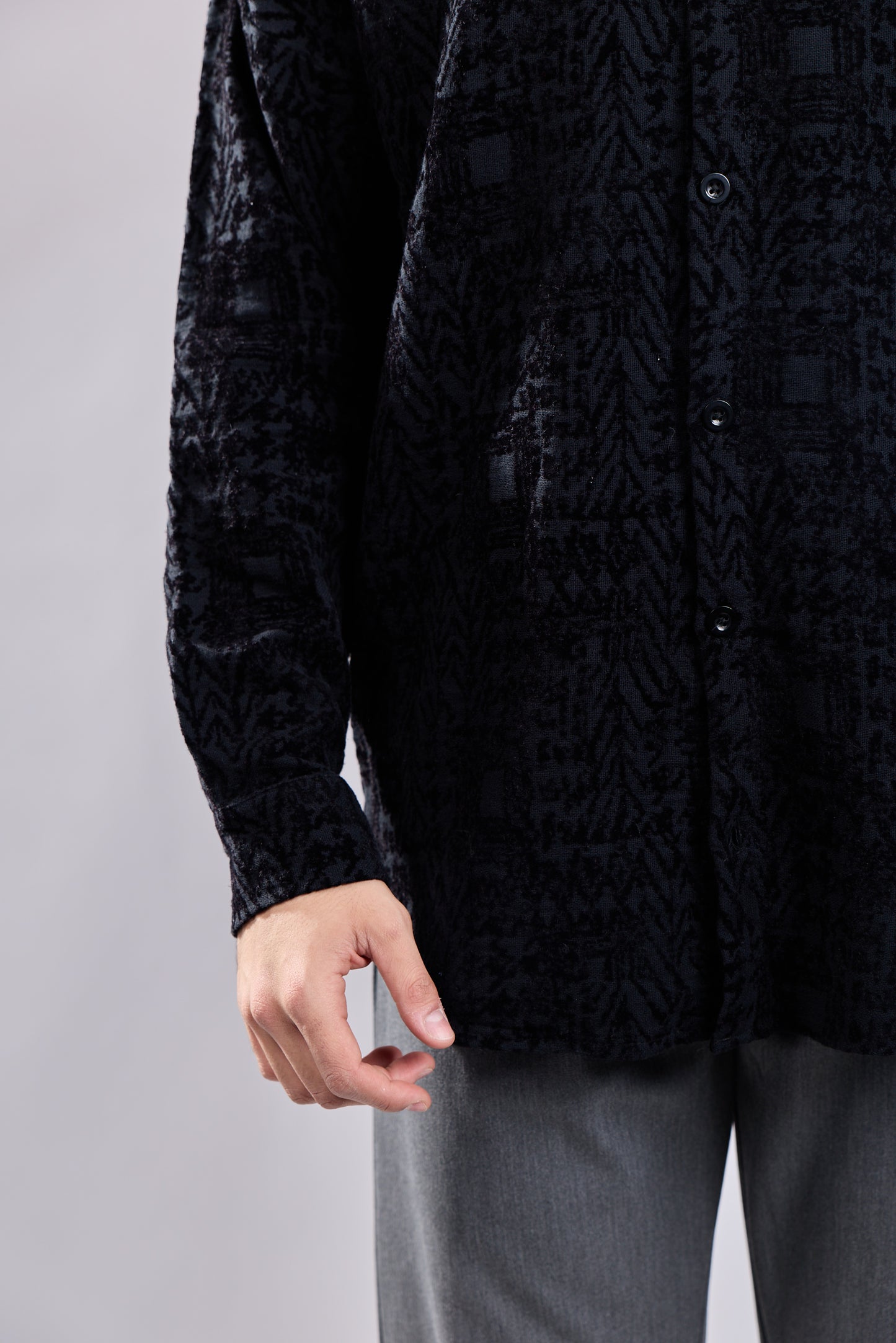 Jacquard Pattern Button-Down Shirt