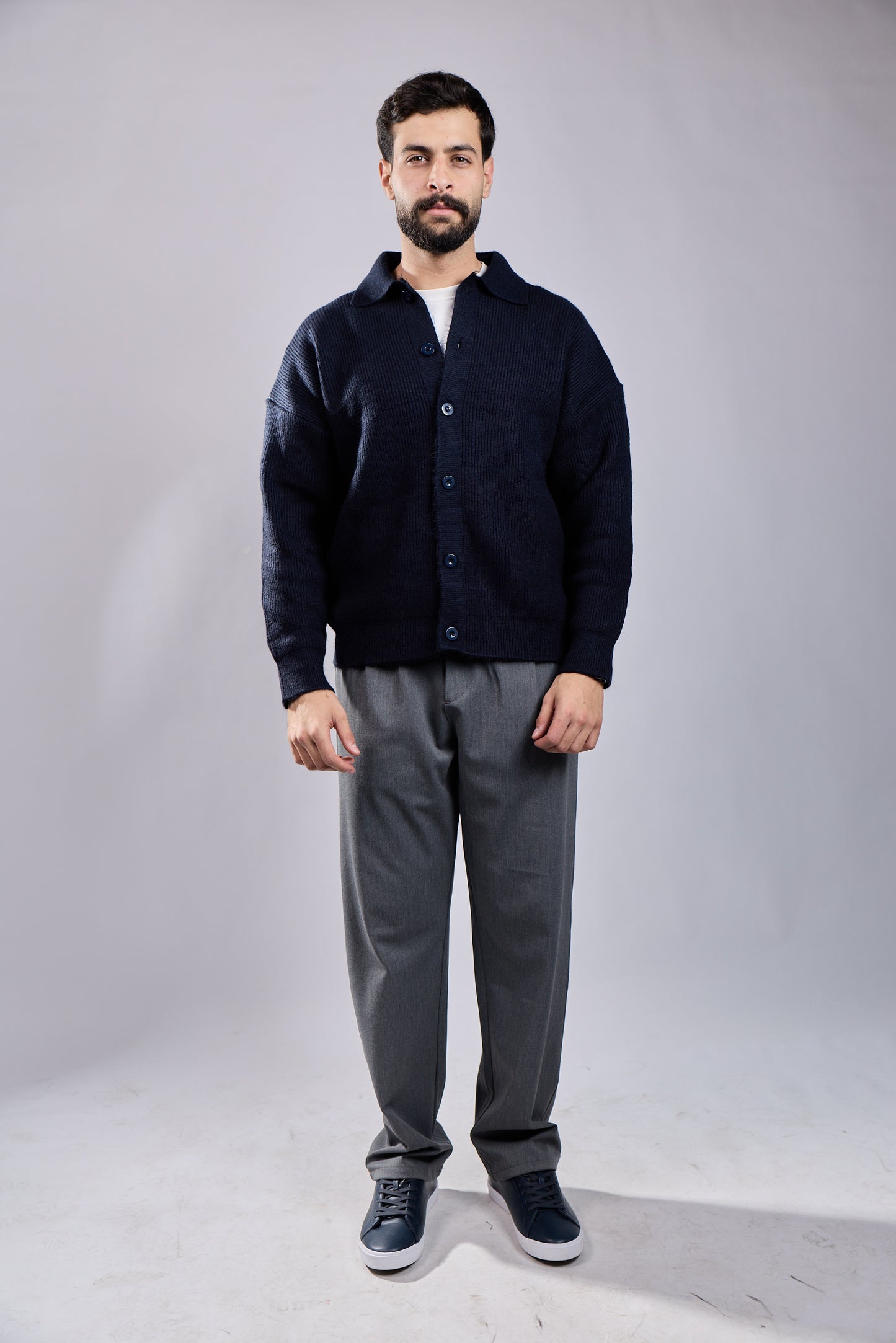 Ribbed Knit Button-Front Polo