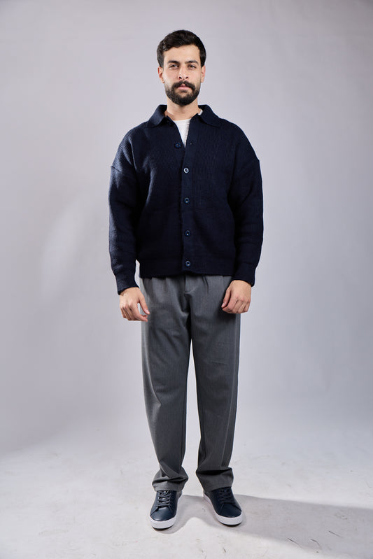 Ribbed Knit Button-Front Polo