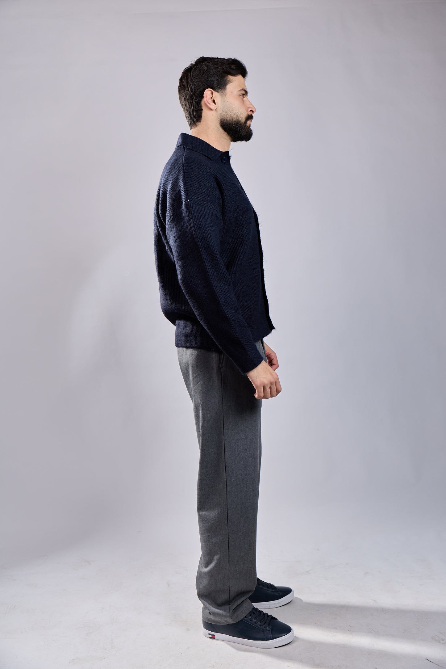 Ribbed Knit Button-Front Polo