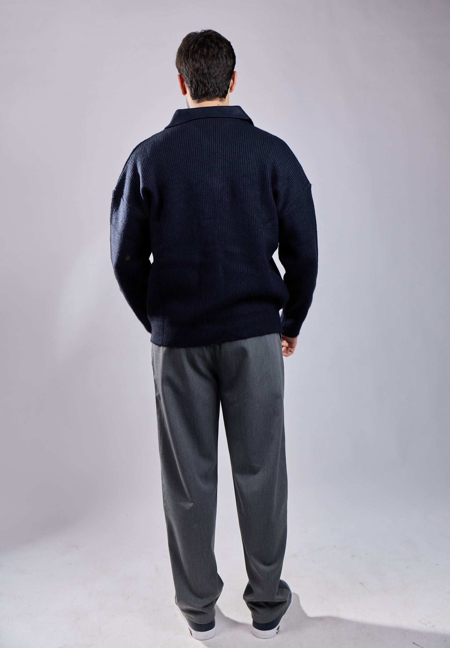 Ribbed Knit Button-Front Polo