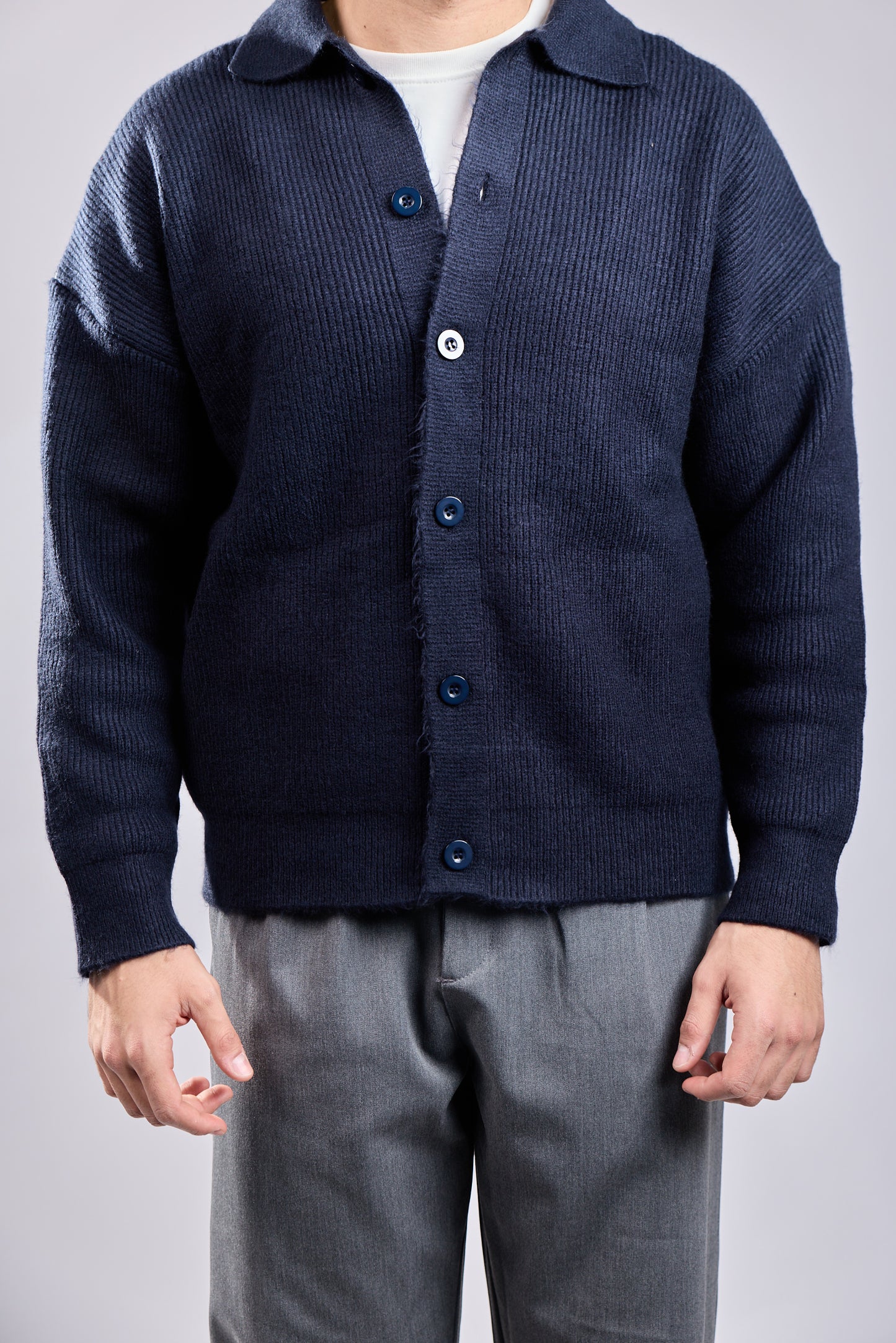 Ribbed Knit Button-Front Polo