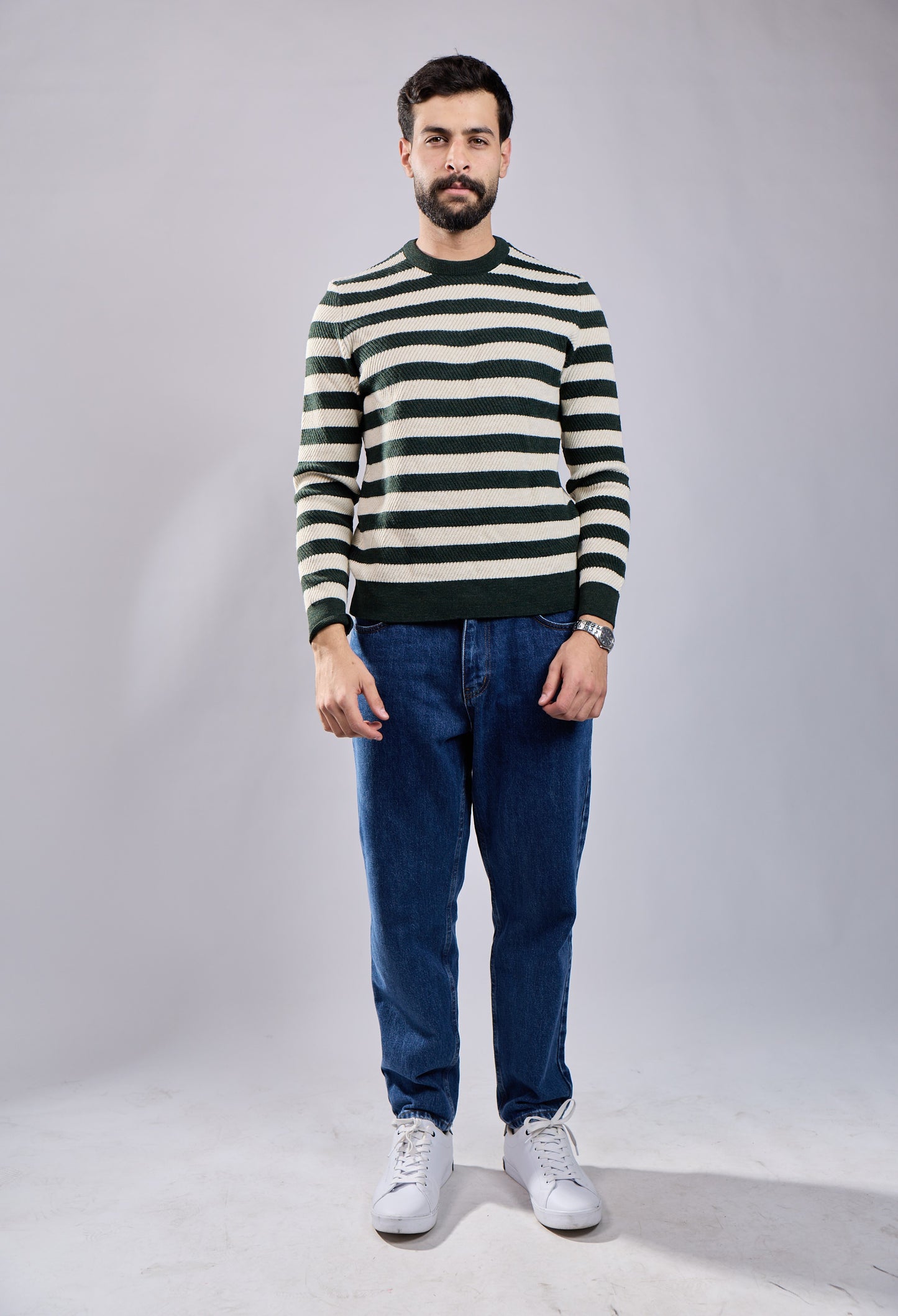 Striped Crewneck Knit Sweater