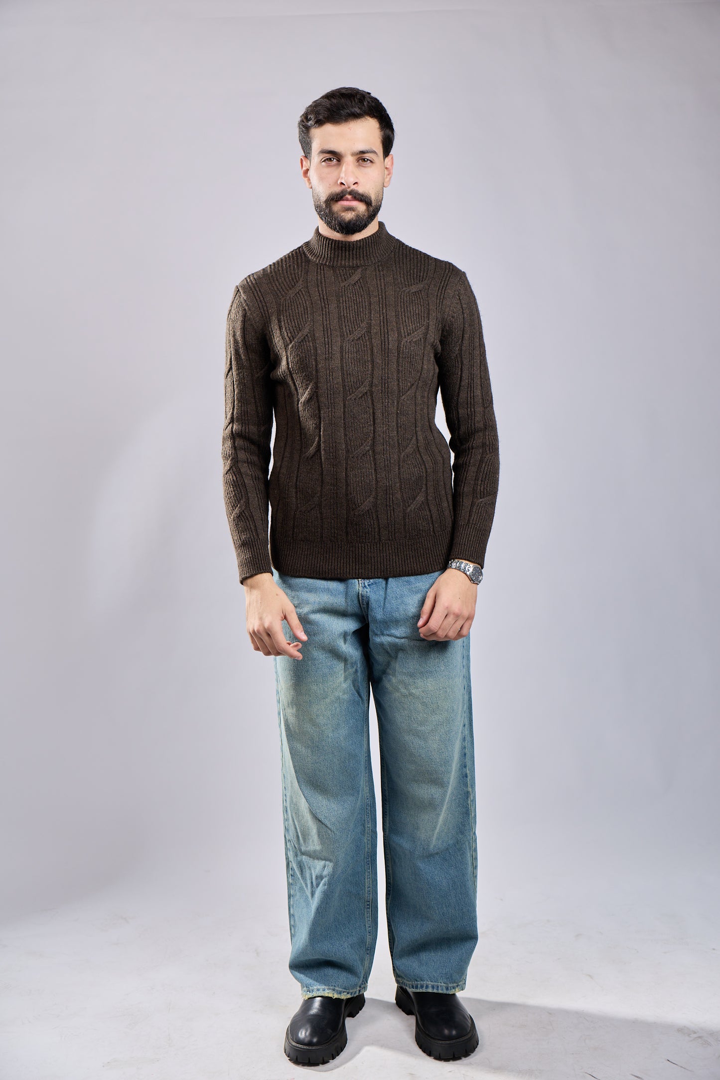 Cable Knit Mock Neck Sweater