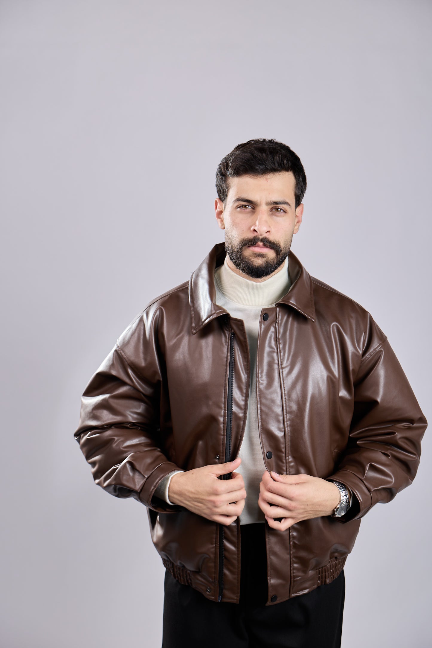 Brown Faux Leather Jacket