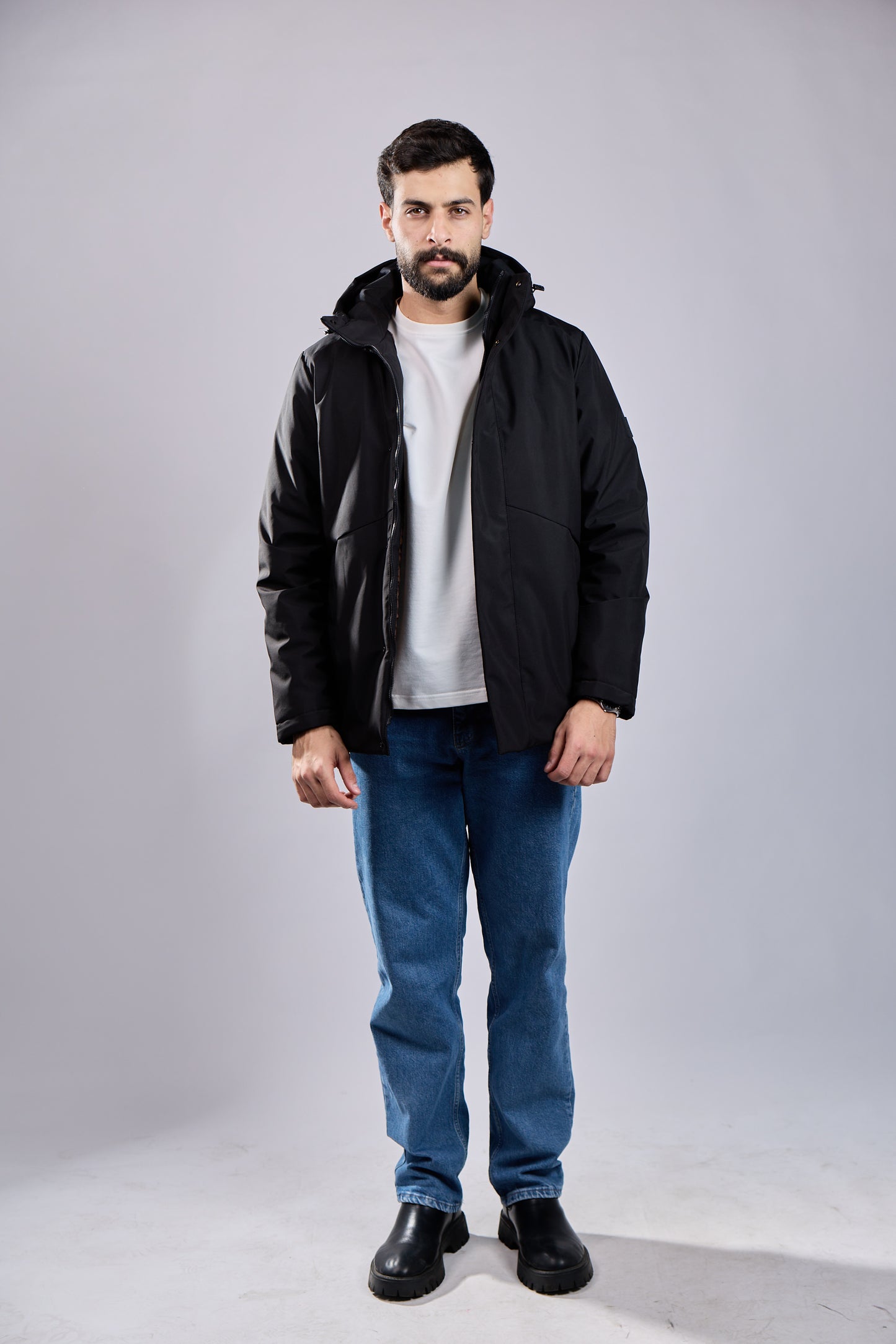 Black Waterproof Hooded Jacket