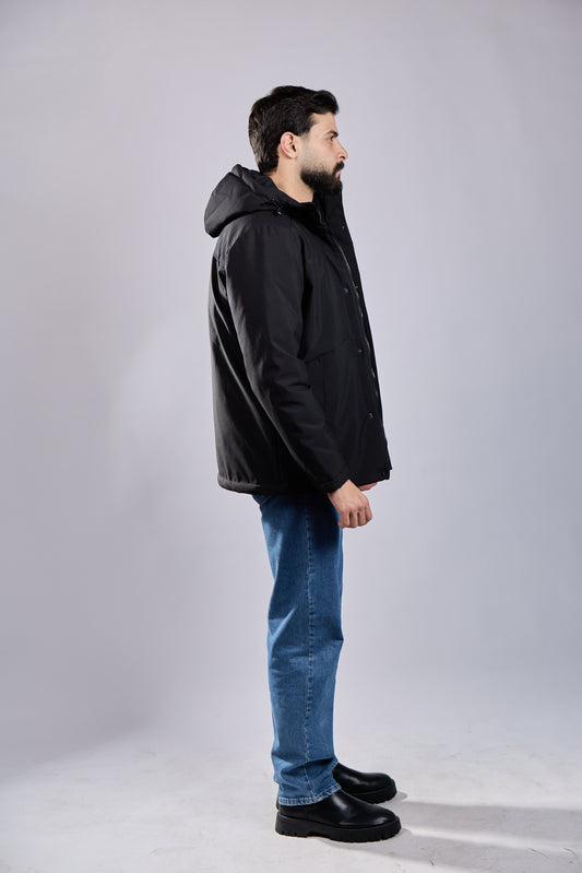 Black Waterproof Hooded Jacket