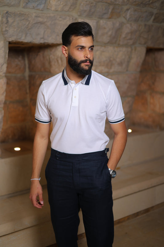 Placket Tripped Cotton Polo Shirt