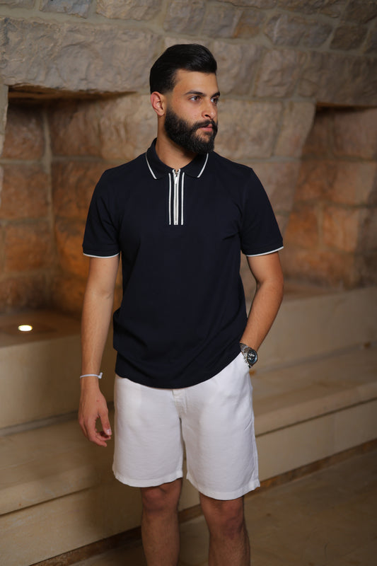 Contrast Trim Half-Zipped Polo Shirt